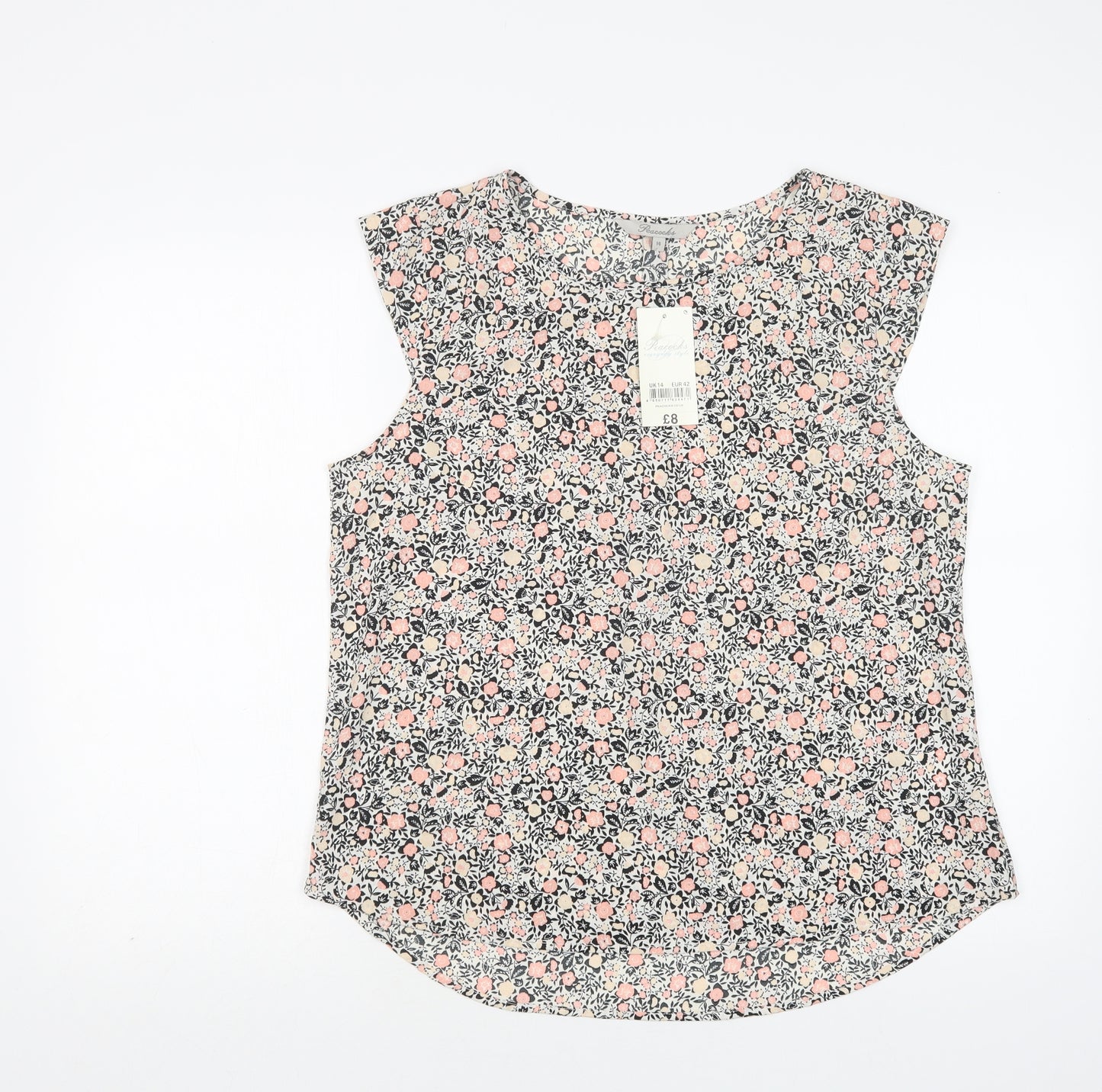 Peacocs Womens Multicoloured Floral Polyester Basic Blouse Size 14 Round Neck