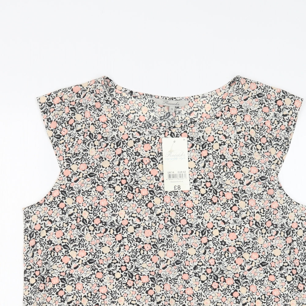 Peacocs Womens Multicoloured Floral Polyester Basic Blouse Size 14 Round Neck