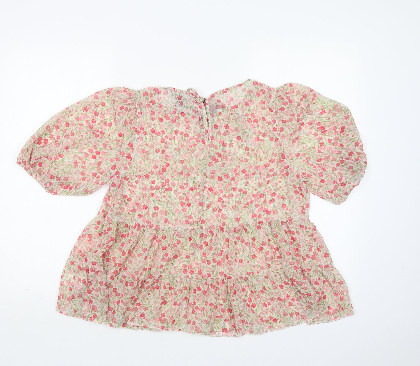 Primark Womens Beige Floral Polyester Basic Blouse Size 14 Round Neck