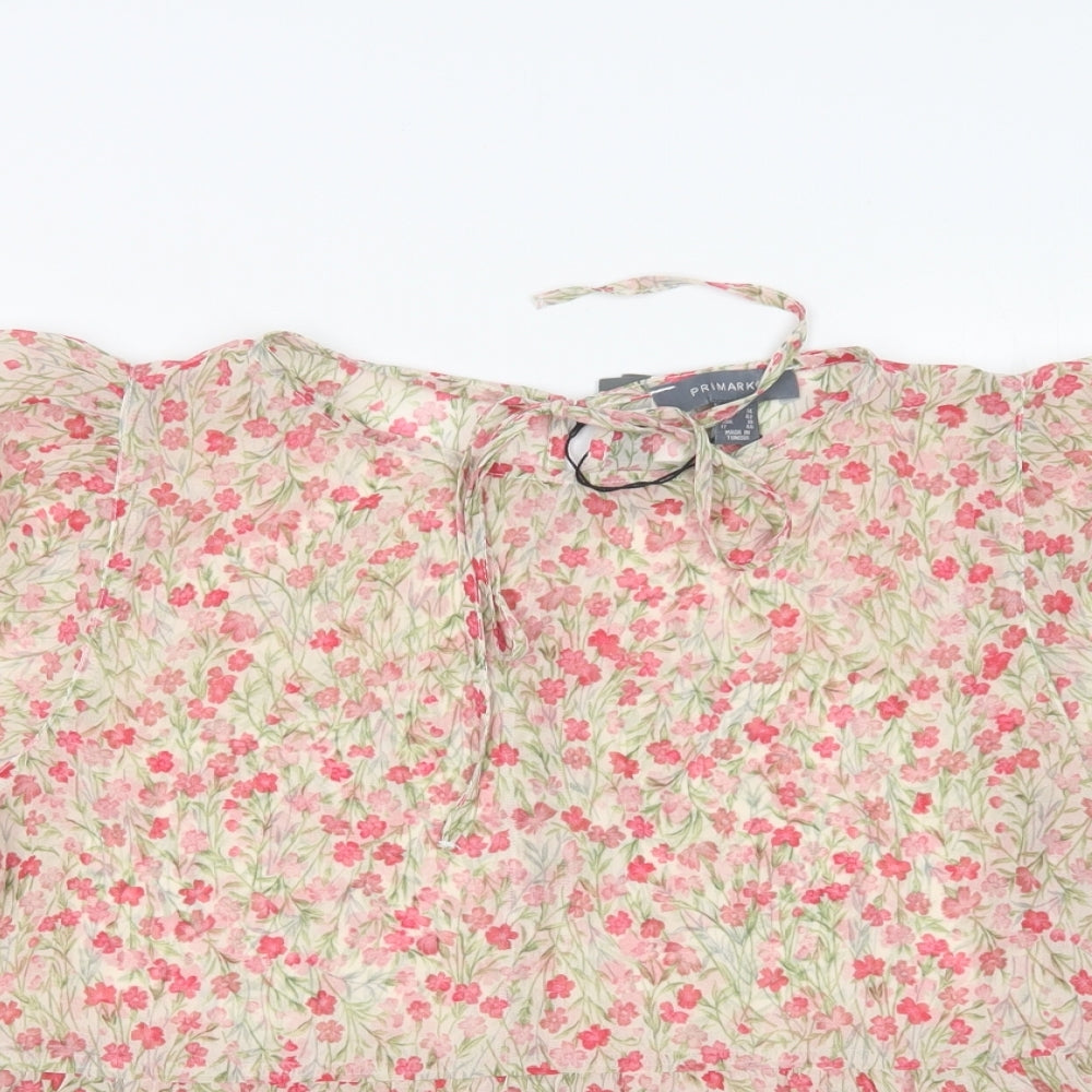 Primark Womens Beige Floral Polyester Basic Blouse Size 14 Round Neck