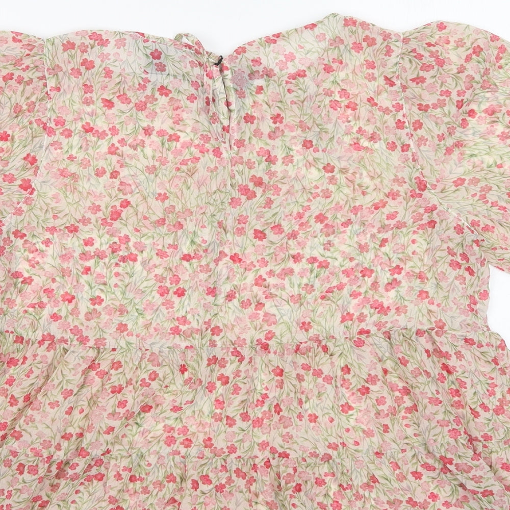 Primark Womens Beige Floral Polyester Basic Blouse Size 14 Round Neck