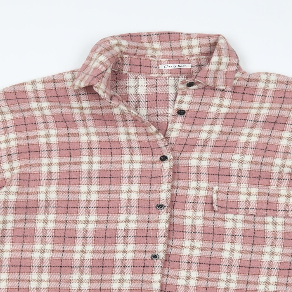 Cherry Koko  Womens Pink Check Polyester Basic Button-Up Size M Collared