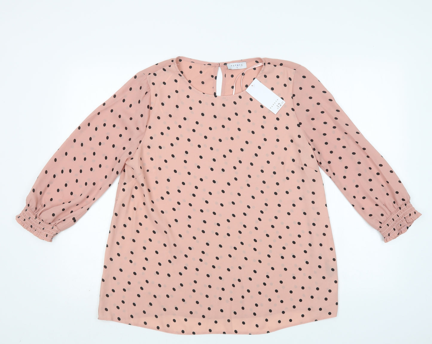 Papaya Womens Pink Polka Dot Polyester Basic Blouse Size 12 Round Neck