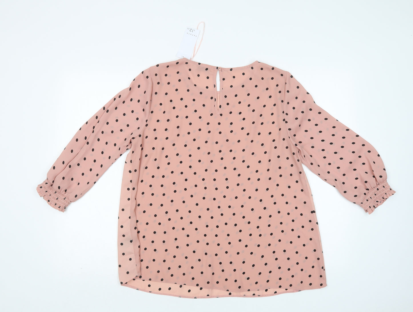 Papaya Womens Pink Polka Dot Polyester Basic Blouse Size 12 Round Neck