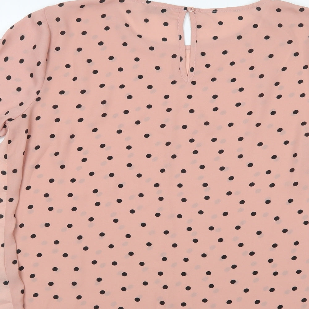 Papaya Womens Pink Polka Dot Polyester Basic Blouse Size 12 Round Neck