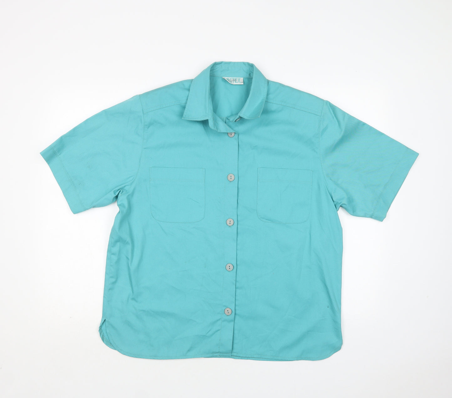 Eastex Womens Green  Polyester Basic Button-Up Size 14 Collared