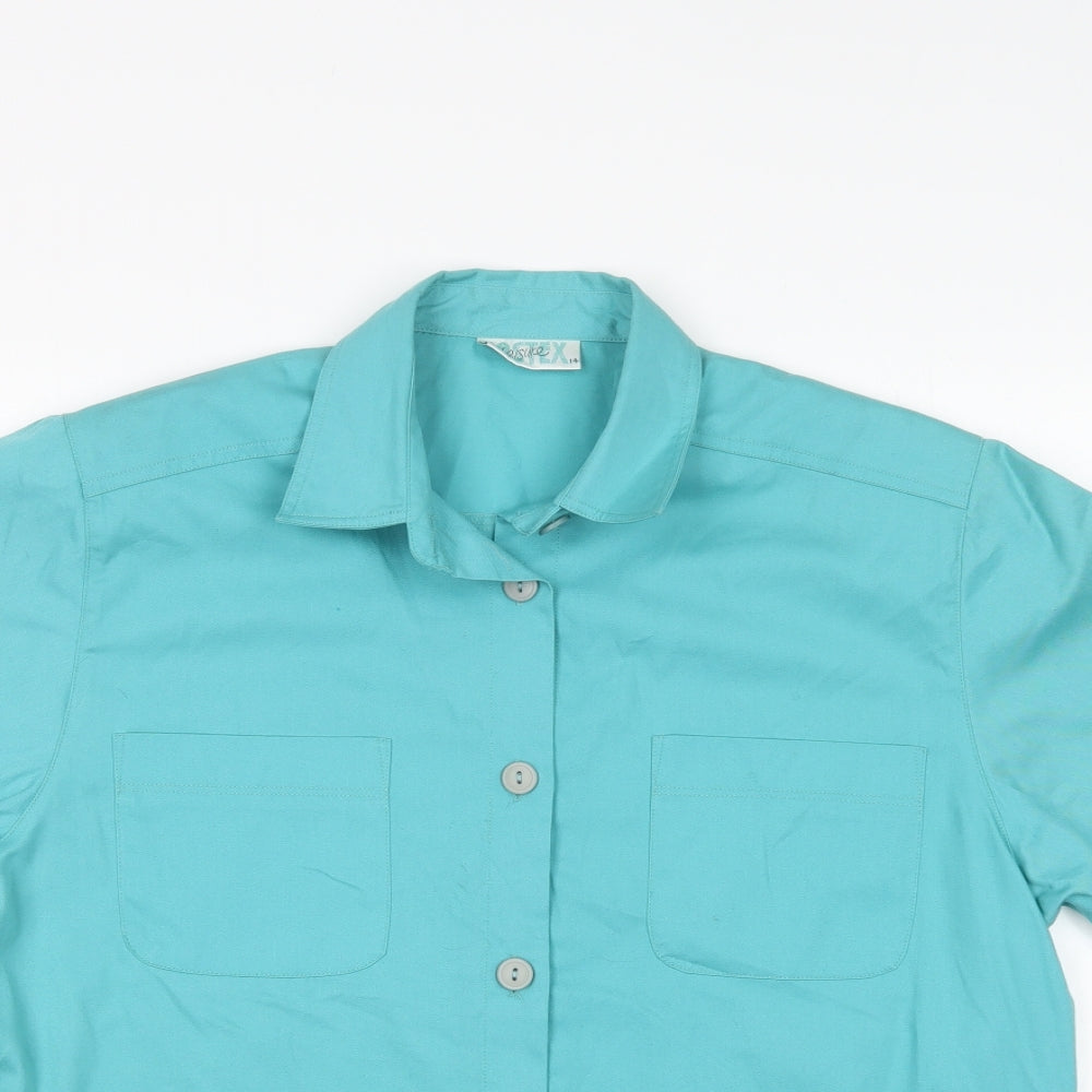 Eastex Womens Green  Polyester Basic Button-Up Size 14 Collared