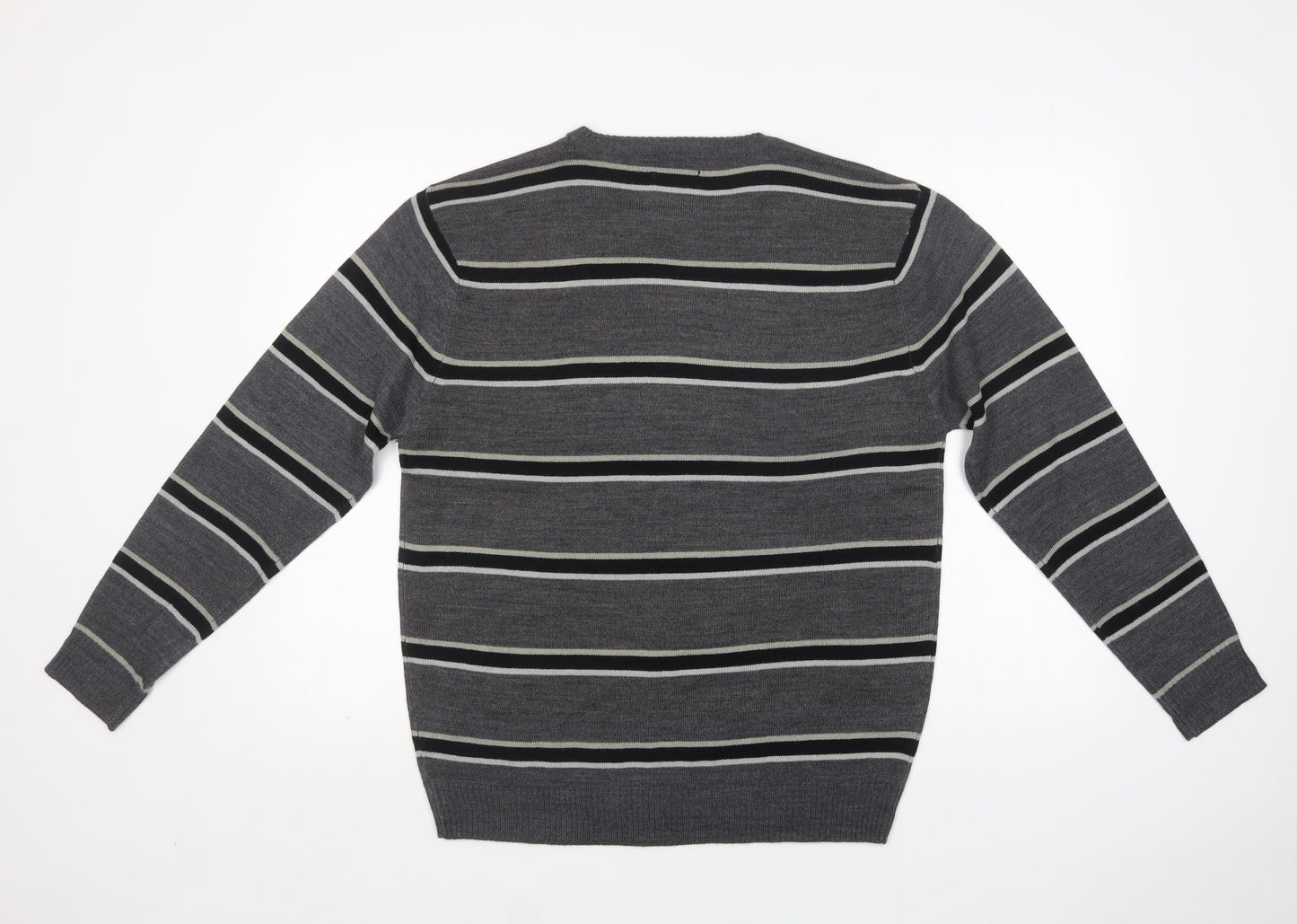 Pierre Cardin Mens Grey Crew Neck Striped Acrylic Pullover Jumper Size M
