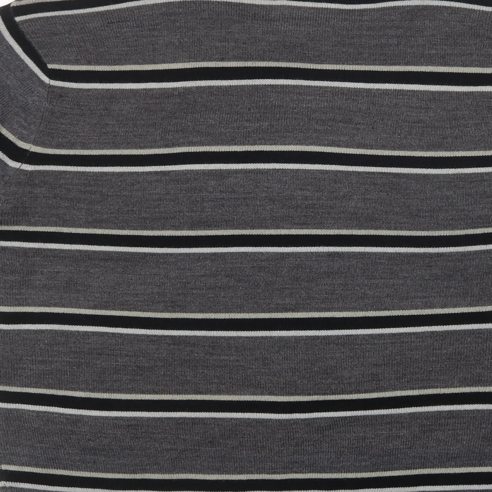 Pierre Cardin Mens Grey Crew Neck Striped Acrylic Pullover Jumper Size M