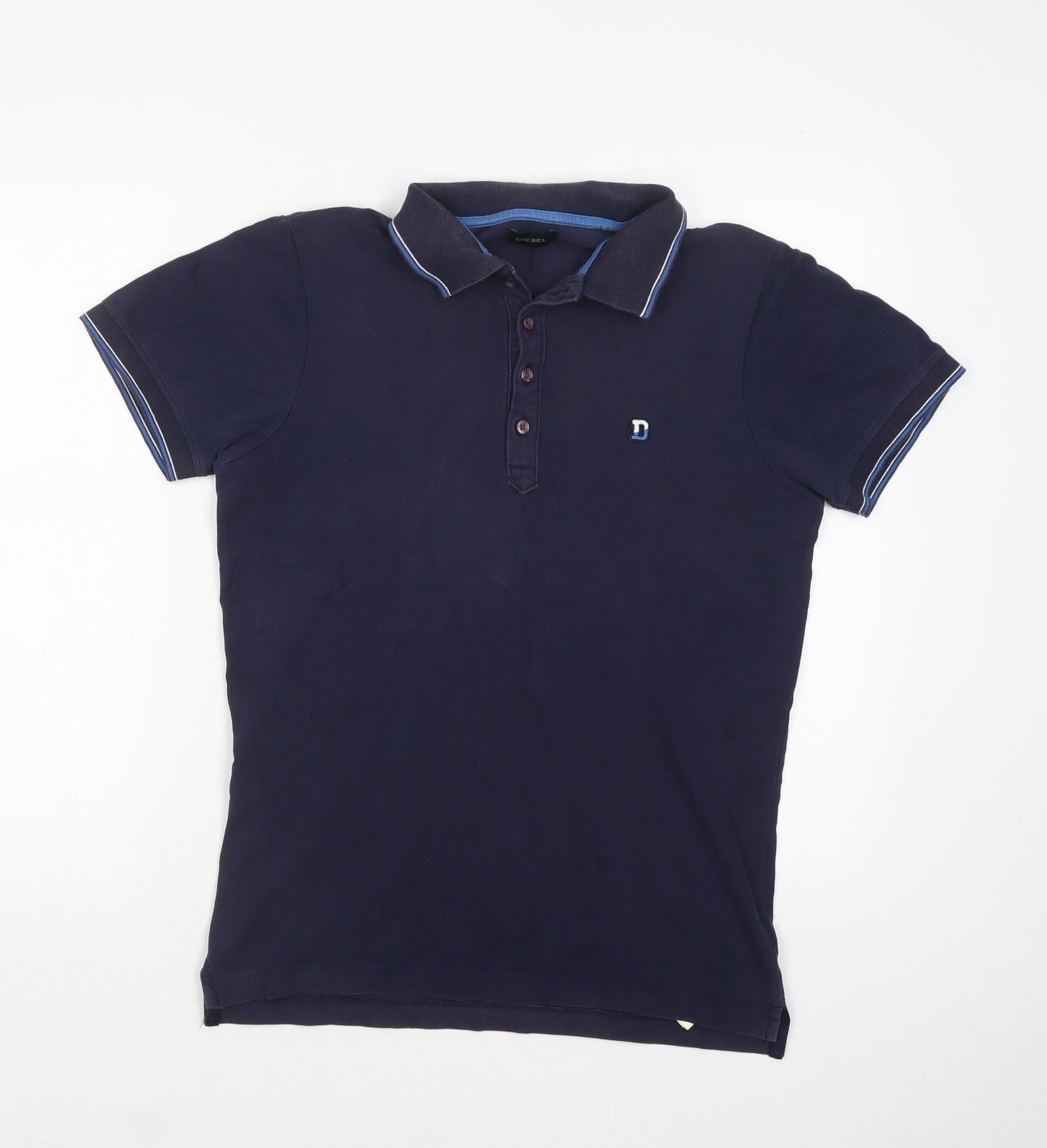 Diesel Mens Blue  Cotton  Polo Size M Collared Button