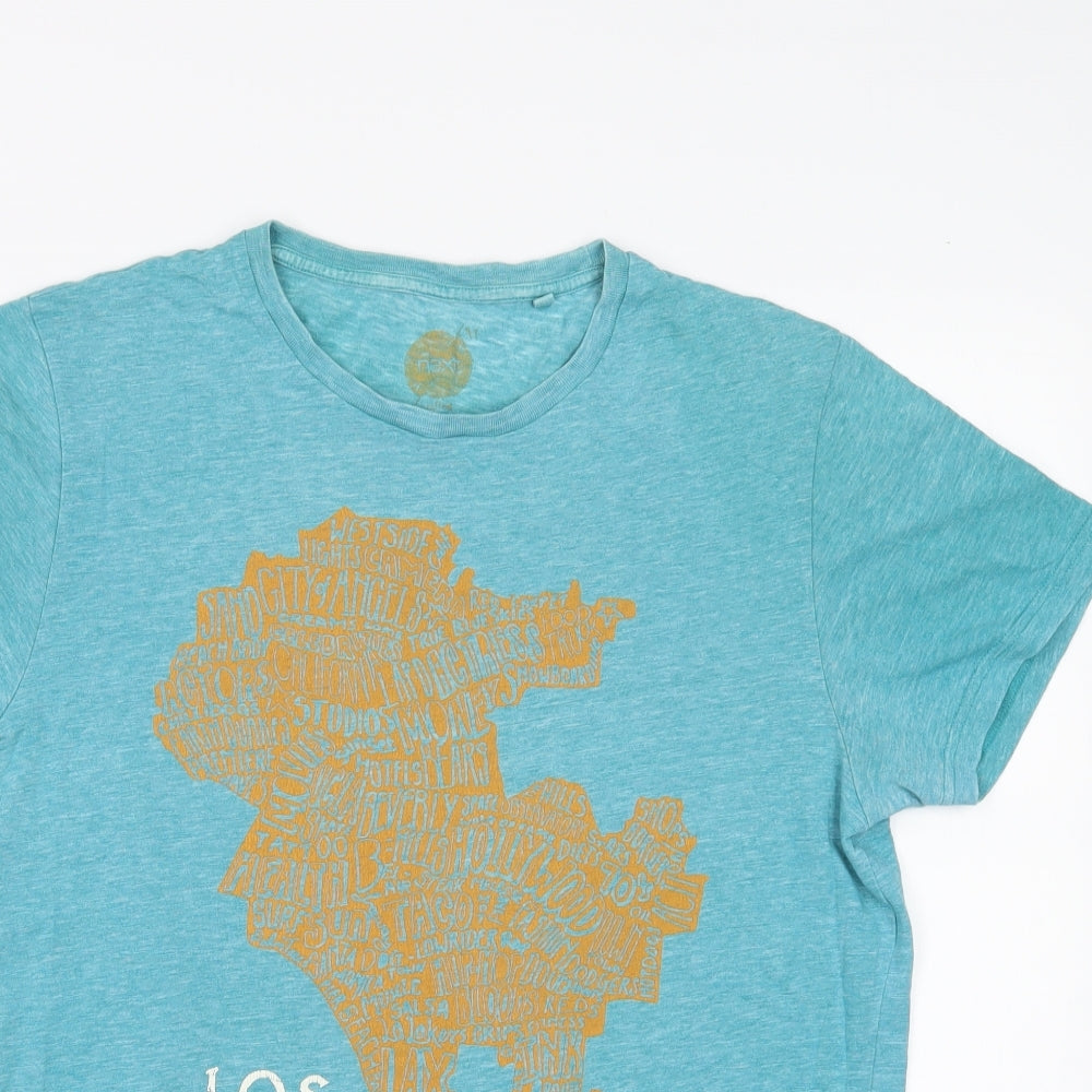 NEXT Womens Blue  Cotton Basic T-Shirt Size M Crew Neck - Los Angeles