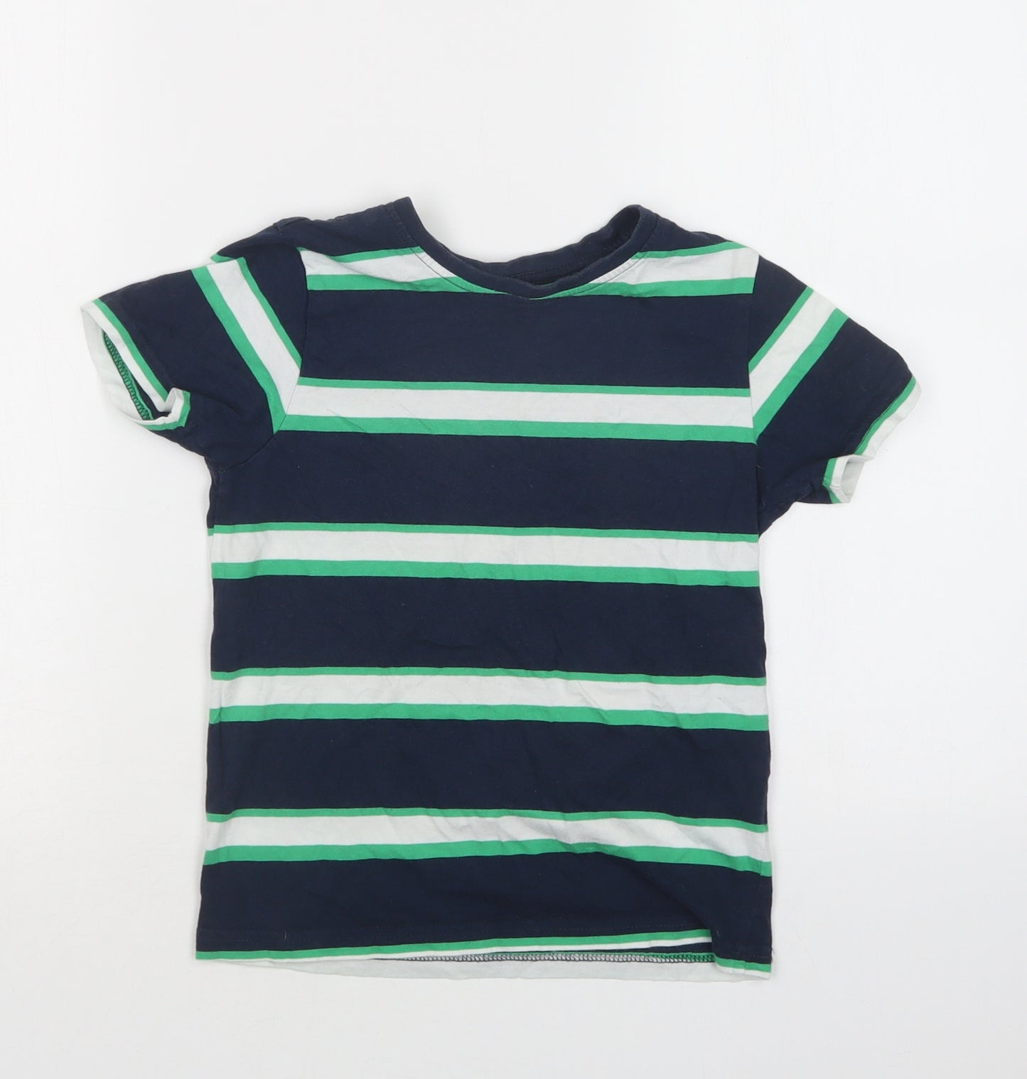Primark Boys Blue Striped Cotton Basic T-Shirt Size 7-8 Years Crew Neck