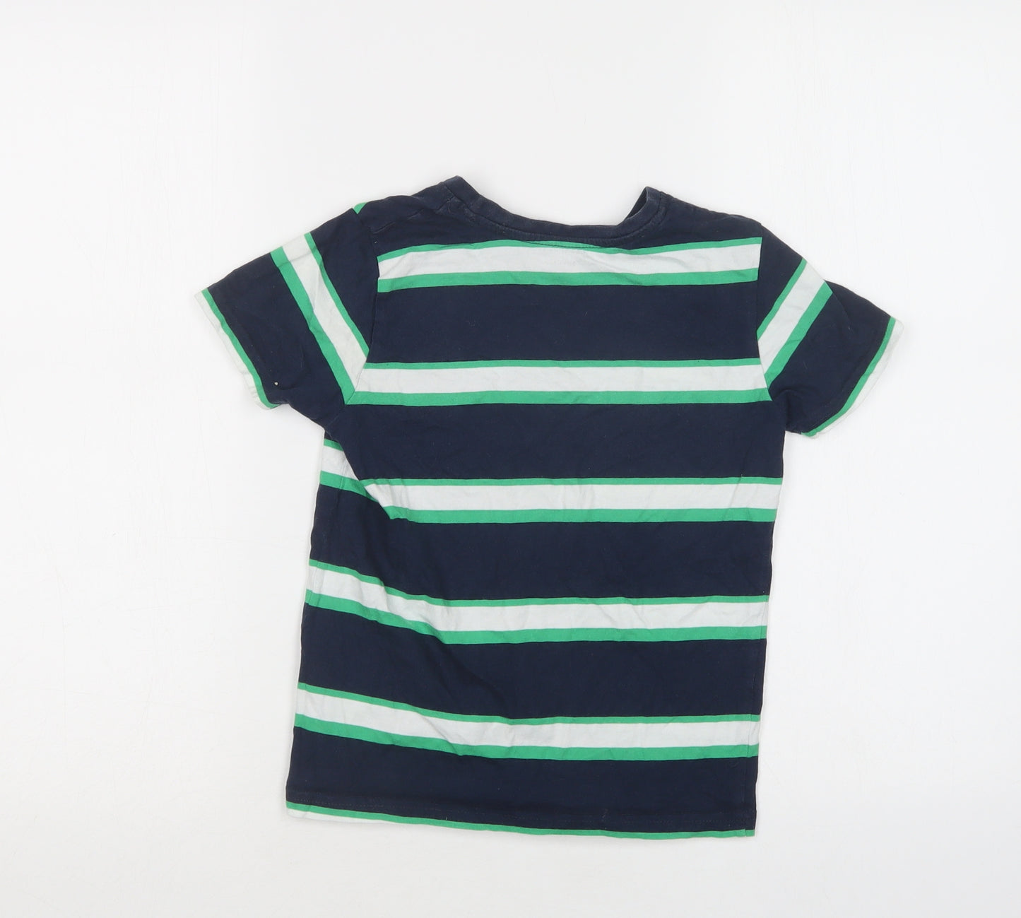 Primark Boys Blue Striped Cotton Basic T-Shirt Size 7-8 Years Crew Neck