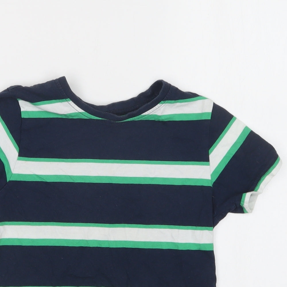 Primark Boys Blue Striped Cotton Basic T-Shirt Size 7-8 Years Crew Neck