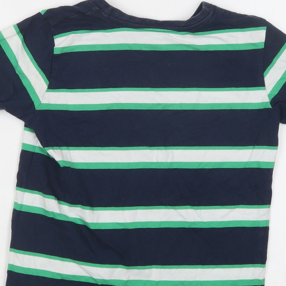 Primark Boys Blue Striped Cotton Basic T-Shirt Size 7-8 Years Crew Neck
