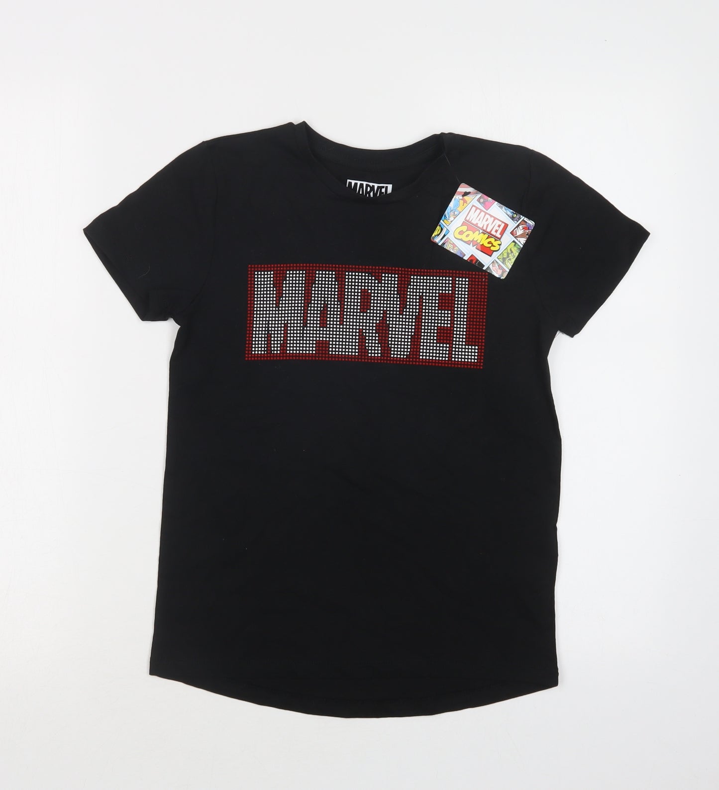 Primark Boys Black  Cotton Basic T-Shirt Size 8-9 Years Crew Neck  - Marvel