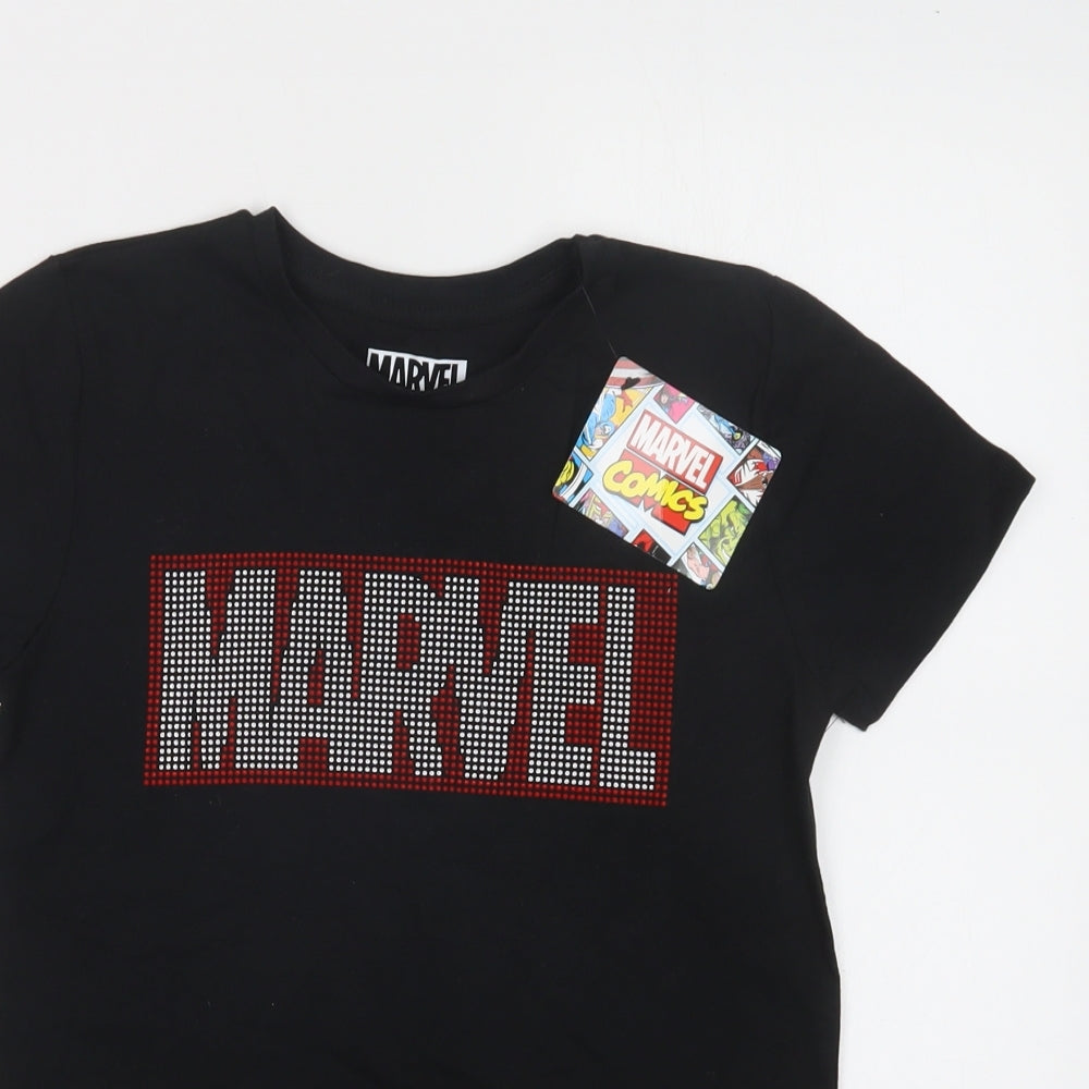 Primark Boys Black  Cotton Basic T-Shirt Size 8-9 Years Crew Neck  - Marvel