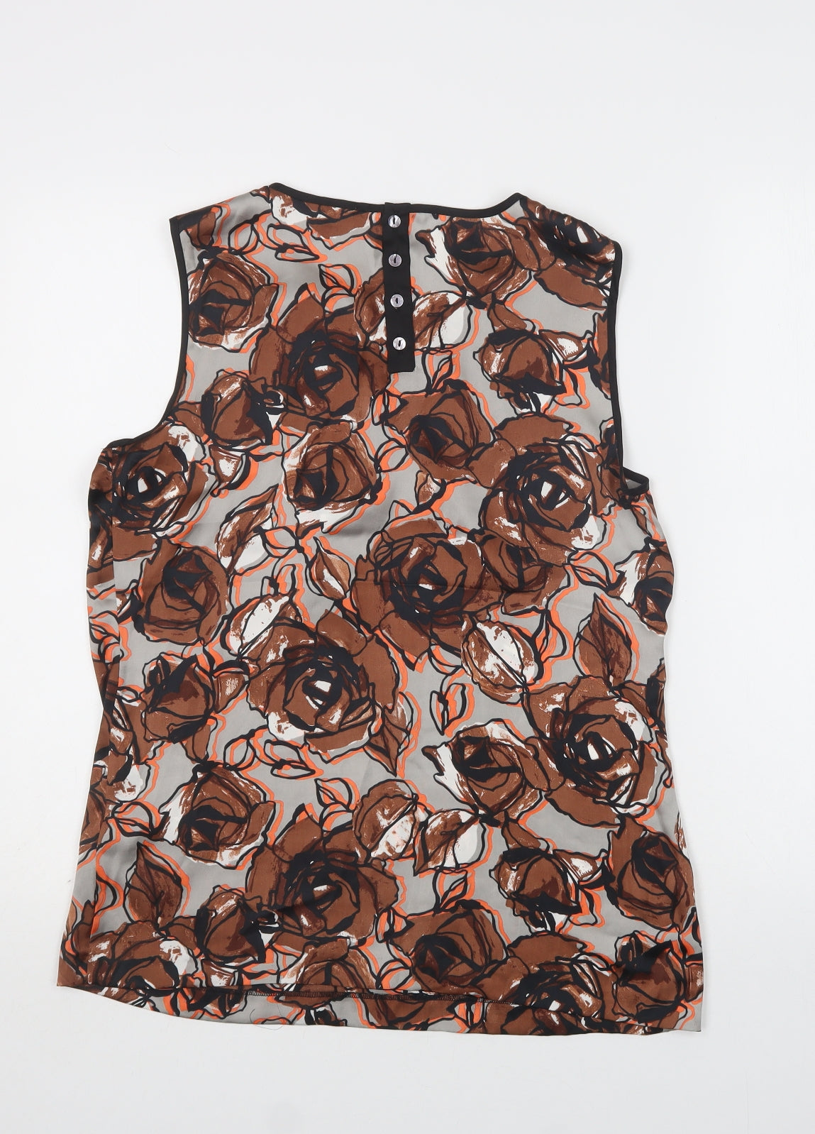 Clements Ribeiro Womens Brown Floral Polyester Basic Blouse Size 12 Round Neck