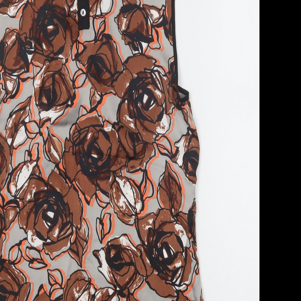 Clements Ribeiro Womens Brown Floral Polyester Basic Blouse Size 12 Round Neck