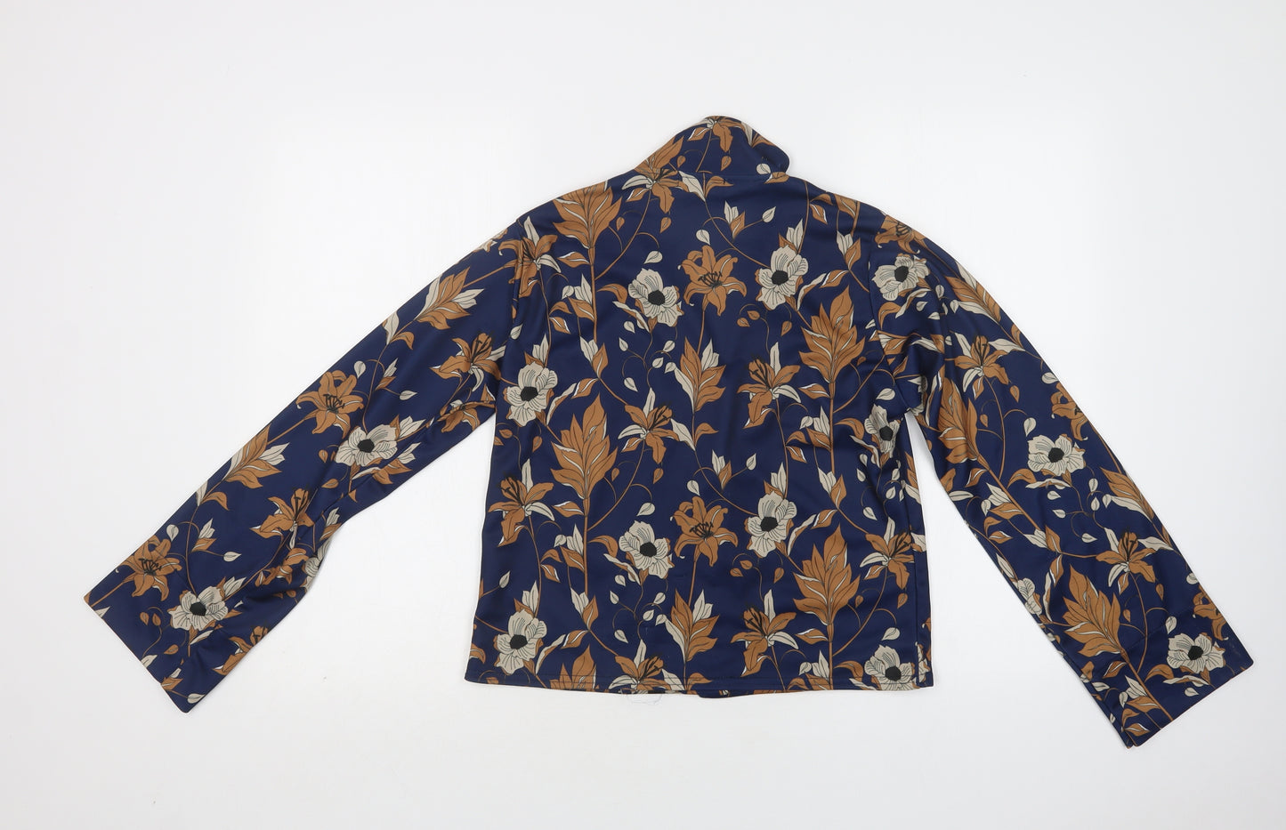 PRETTYLITTLETHING Womens Blue Floral Polyester Basic Button-Up Size 6 Collared