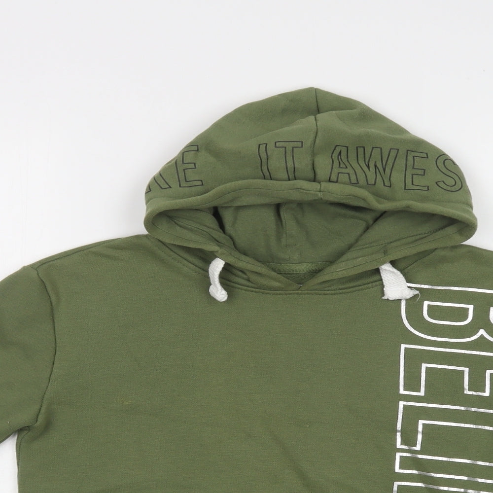 Primark Boys Green  Polyester Pullover Hoodie Size 9-10 Years   - Believe