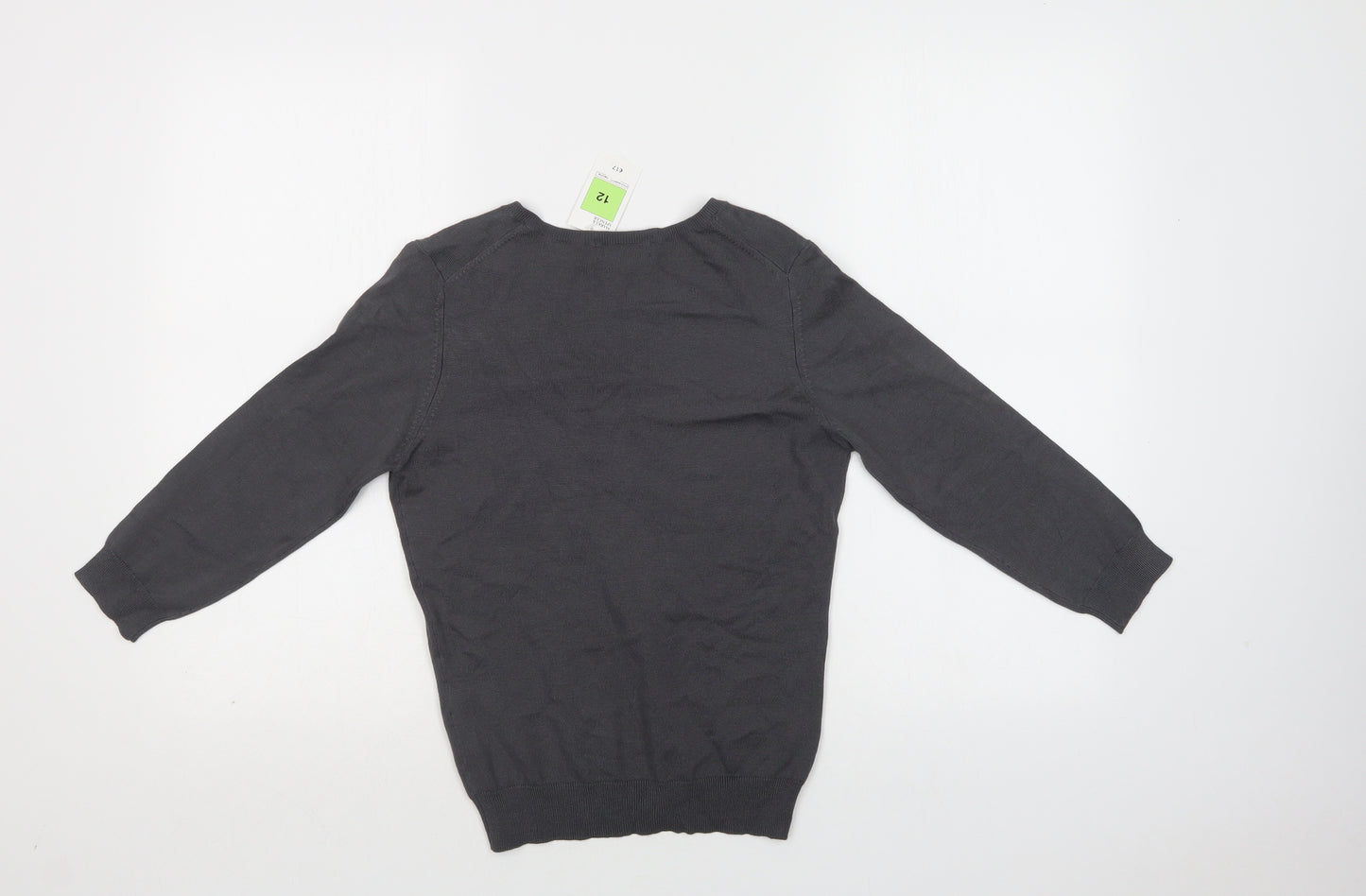 M&S Womens Grey V-Neck  Viscose Pullover Jumper Size 12