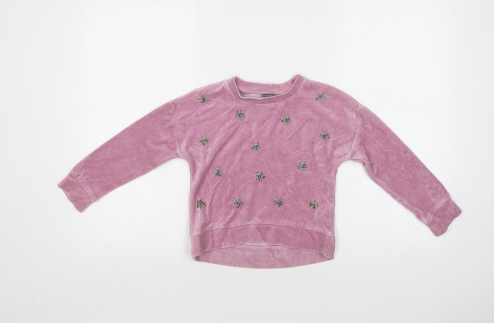 NEXT Girls Pink  Cotton Pullover Sweatshirt Size 6 Years   - Snowflake Pattern
