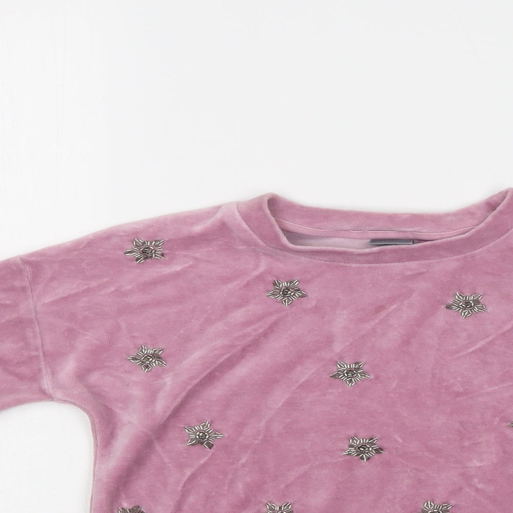 NEXT Girls Pink  Cotton Pullover Sweatshirt Size 6 Years   - Snowflake Pattern