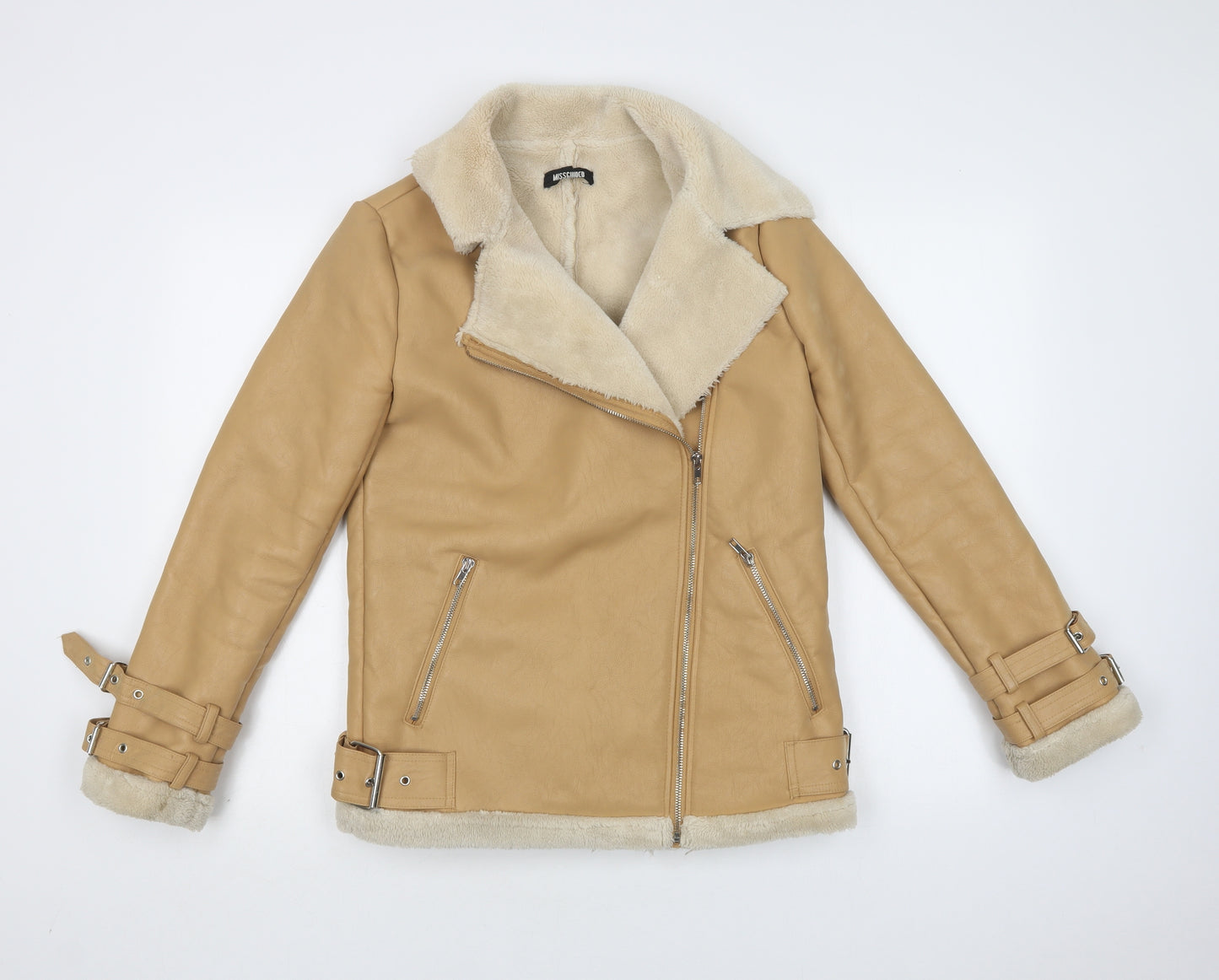 Missguided Womens Beige   Biker Jacket Size XS  Zip