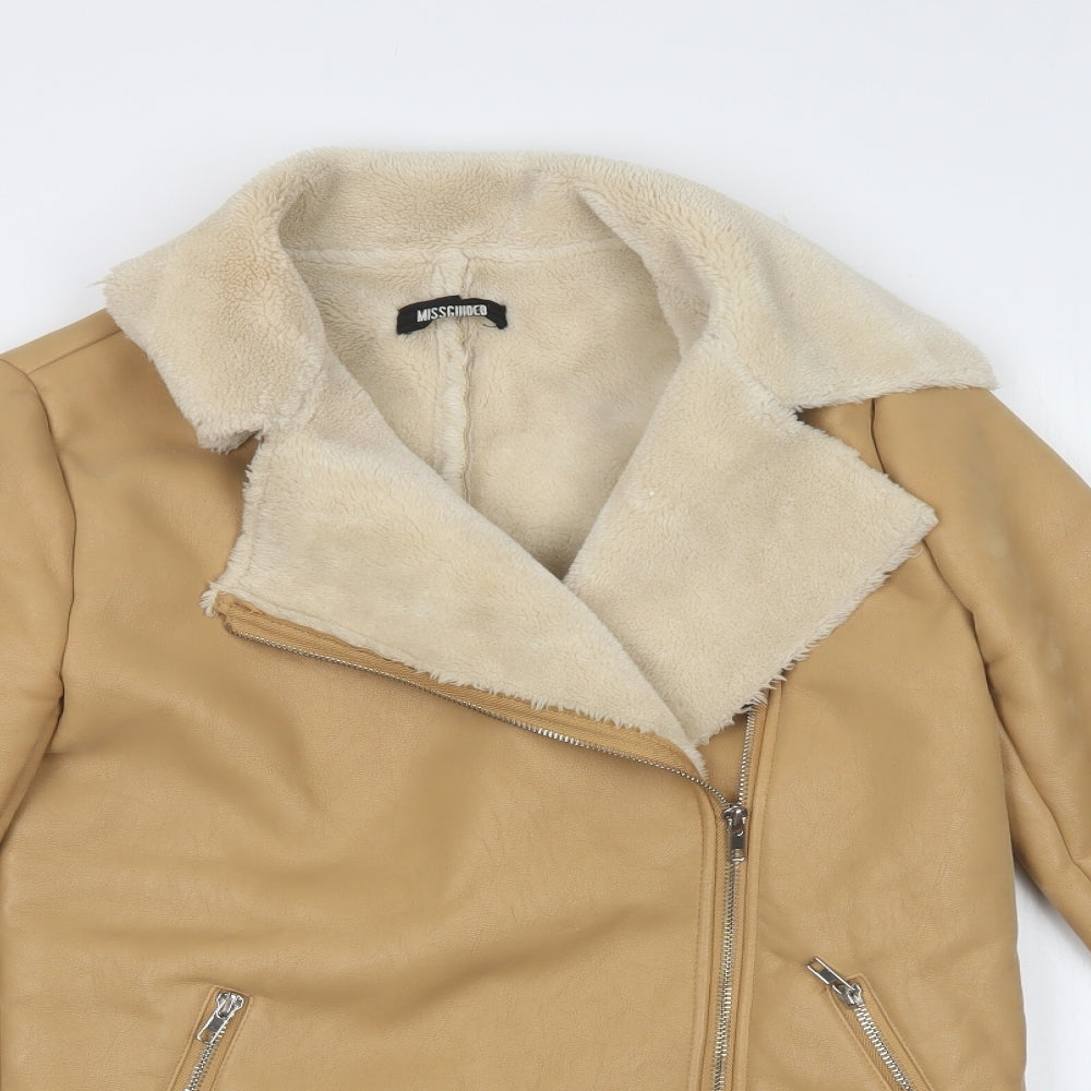 Missguided Womens Beige   Biker Jacket Size XS  Zip