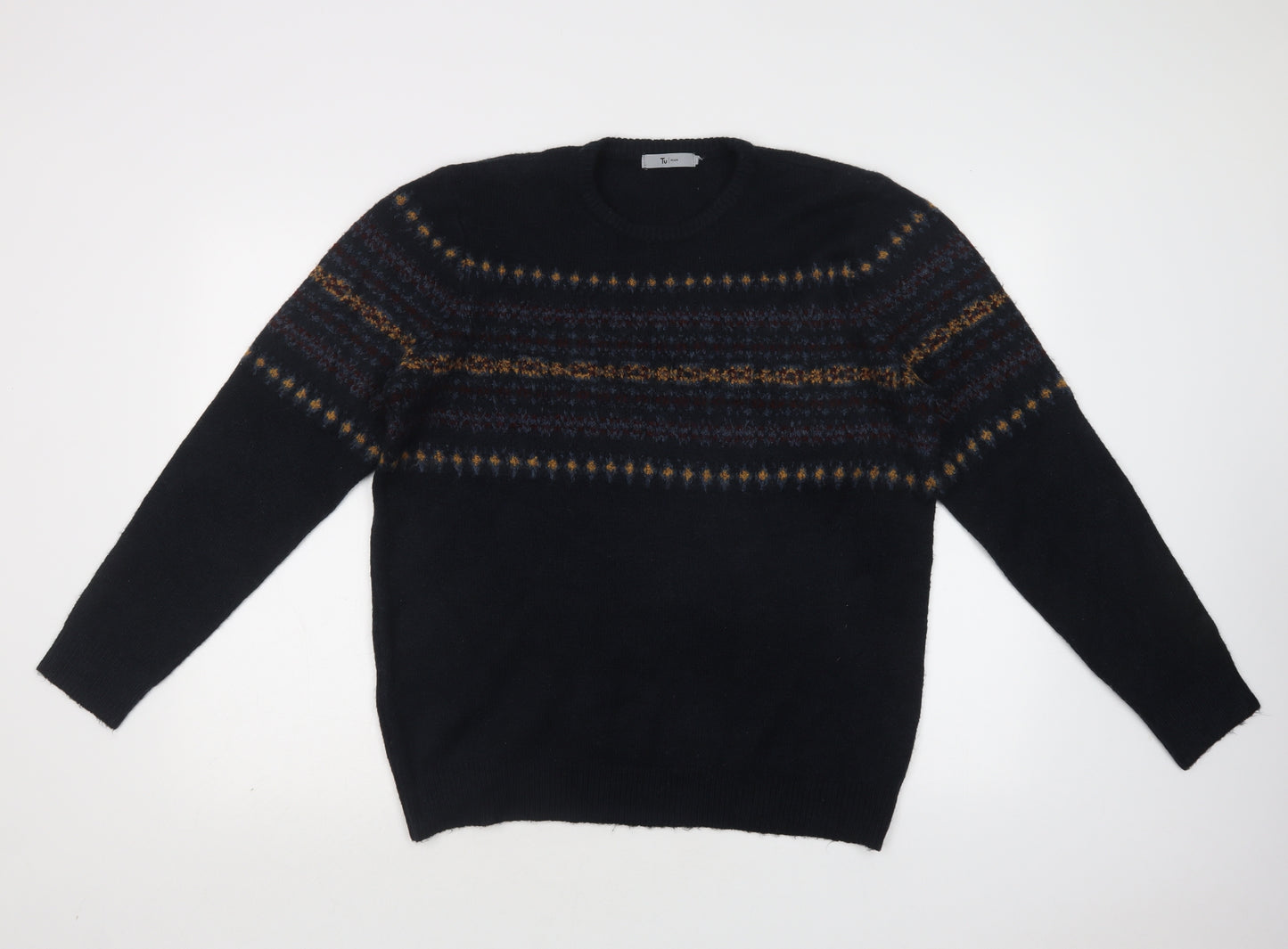 Matalan Mens Blue Crew Neck Fair Isle Acrylic Pullover Jumper Size L