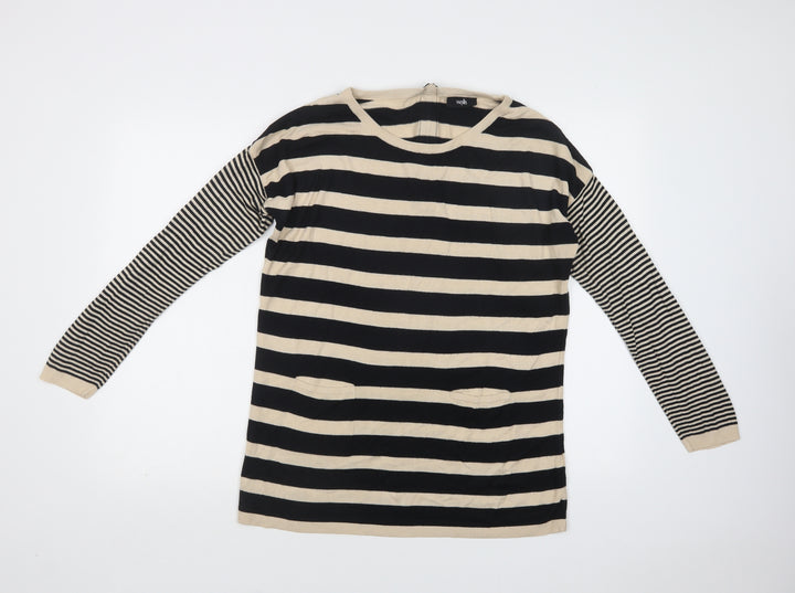 Wallis Womens Black Crew Neck Striped Viscose Tunic Jumper Size S
