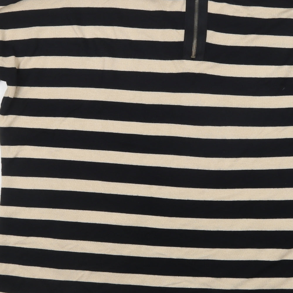 Wallis Womens Black Crew Neck Striped Viscose Tunic Jumper Size S