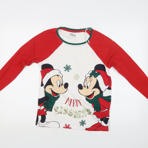 F&F Womens White  Cotton Top Pyjama Top Size 6   - Mickey Christmas