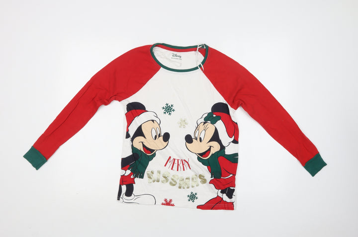 F&F Womens White Cotton Top Pyjama Top Size 6 - Mickey Christmas