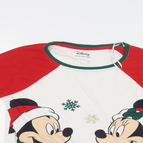 F&F Womens White  Cotton Top Pyjama Top Size 6   - Mickey Christmas