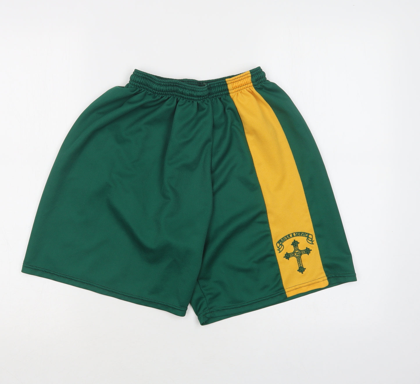 Preworn Mens Green Striped Polyester Sweat Shorts Size 34 L8 in Regular