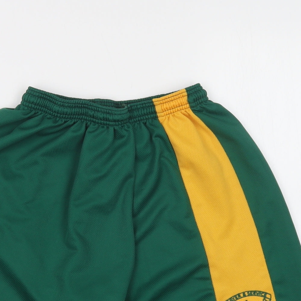 Preworn Mens Green Striped Polyester Sweat Shorts Size 34 L8 in Regular