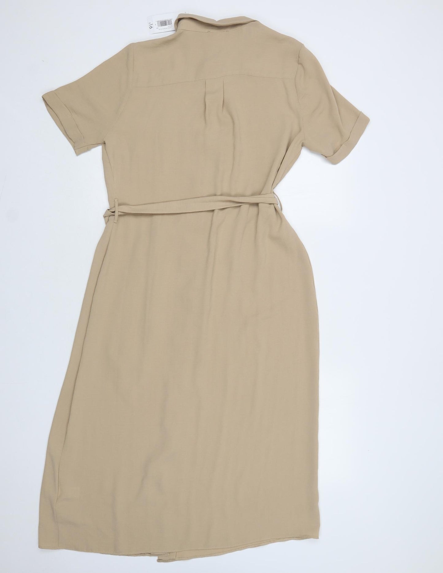 Papaya Womens Beige  Polyester Shirt Dress  Size 12  Collared Button