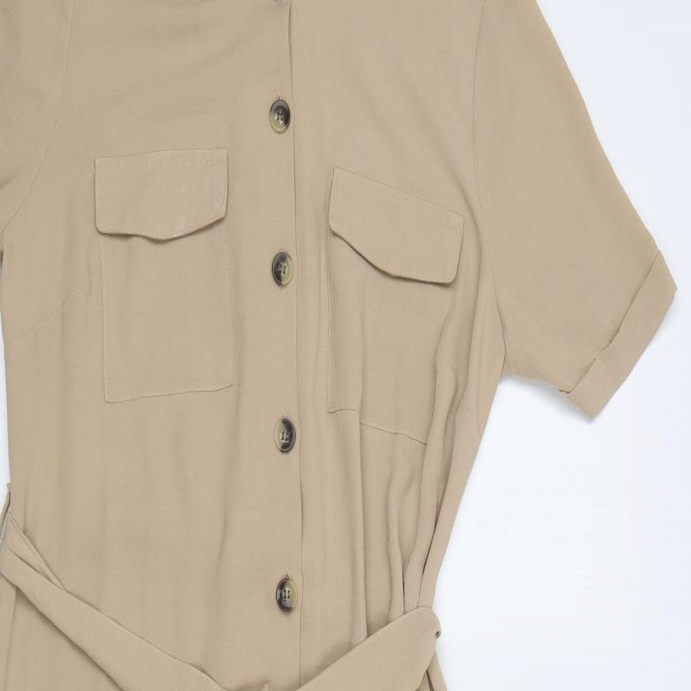 Papaya Womens Beige  Polyester Shirt Dress  Size 12  Collared Button