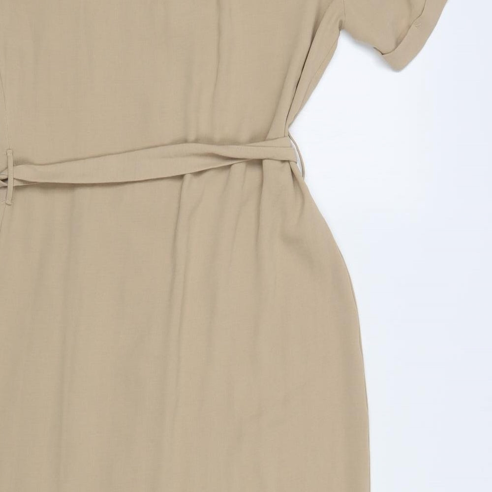 Papaya Womens Beige  Polyester Shirt Dress  Size 12  Collared Button