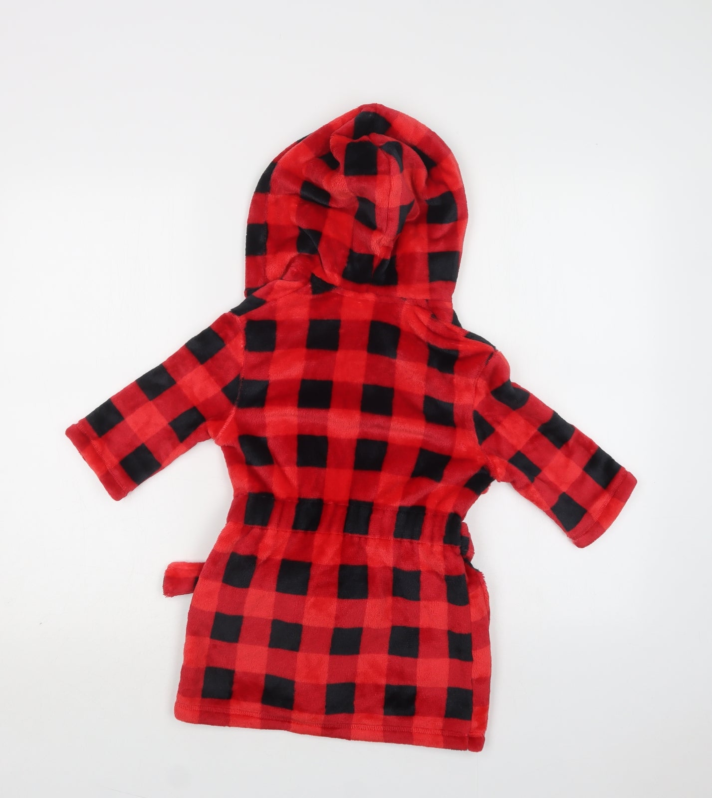 M&S Baby Red Check Polyester Kimono Robe Size 18-24 Months