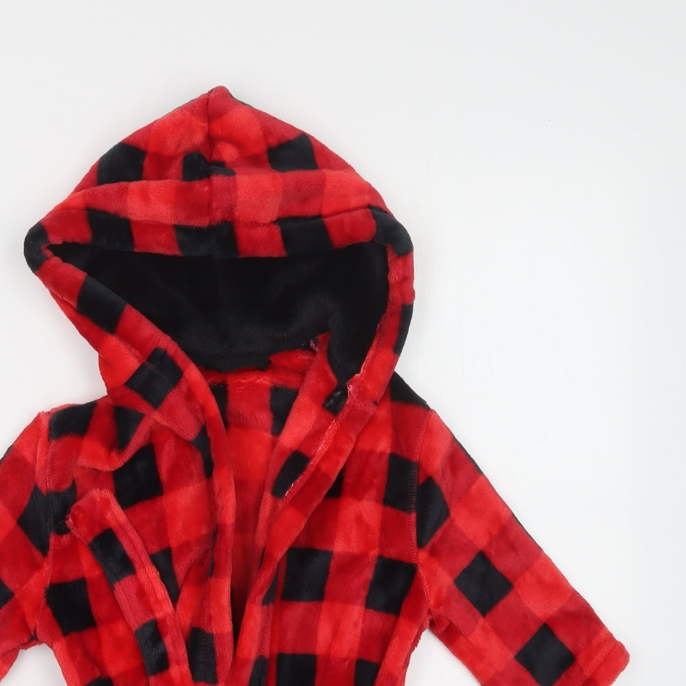 M&S Baby Red Check Polyester Kimono Robe Size 18-24 Months
