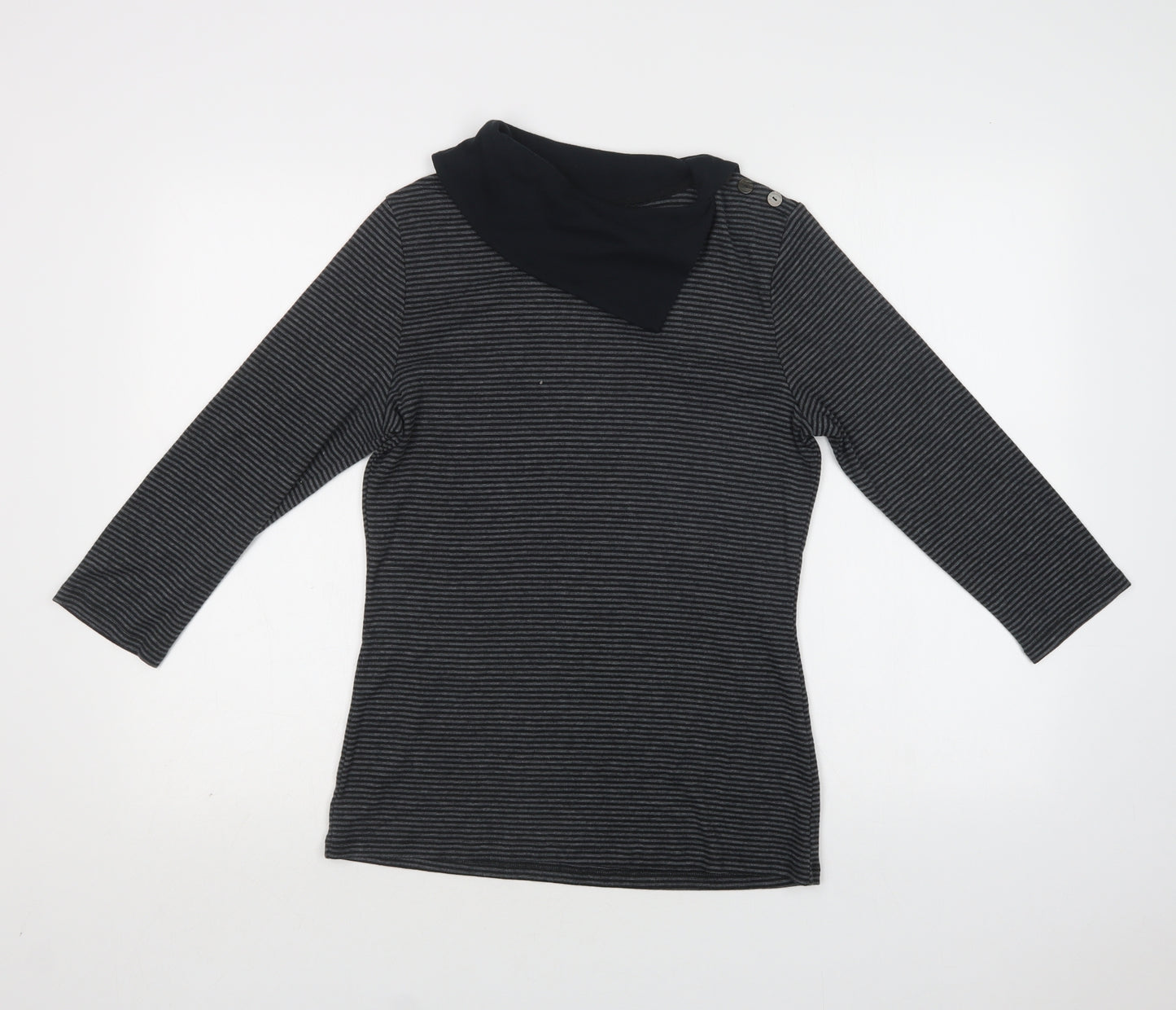 M&S Womens Grey Striped Cotton Basic Blouse Size 12 Collared