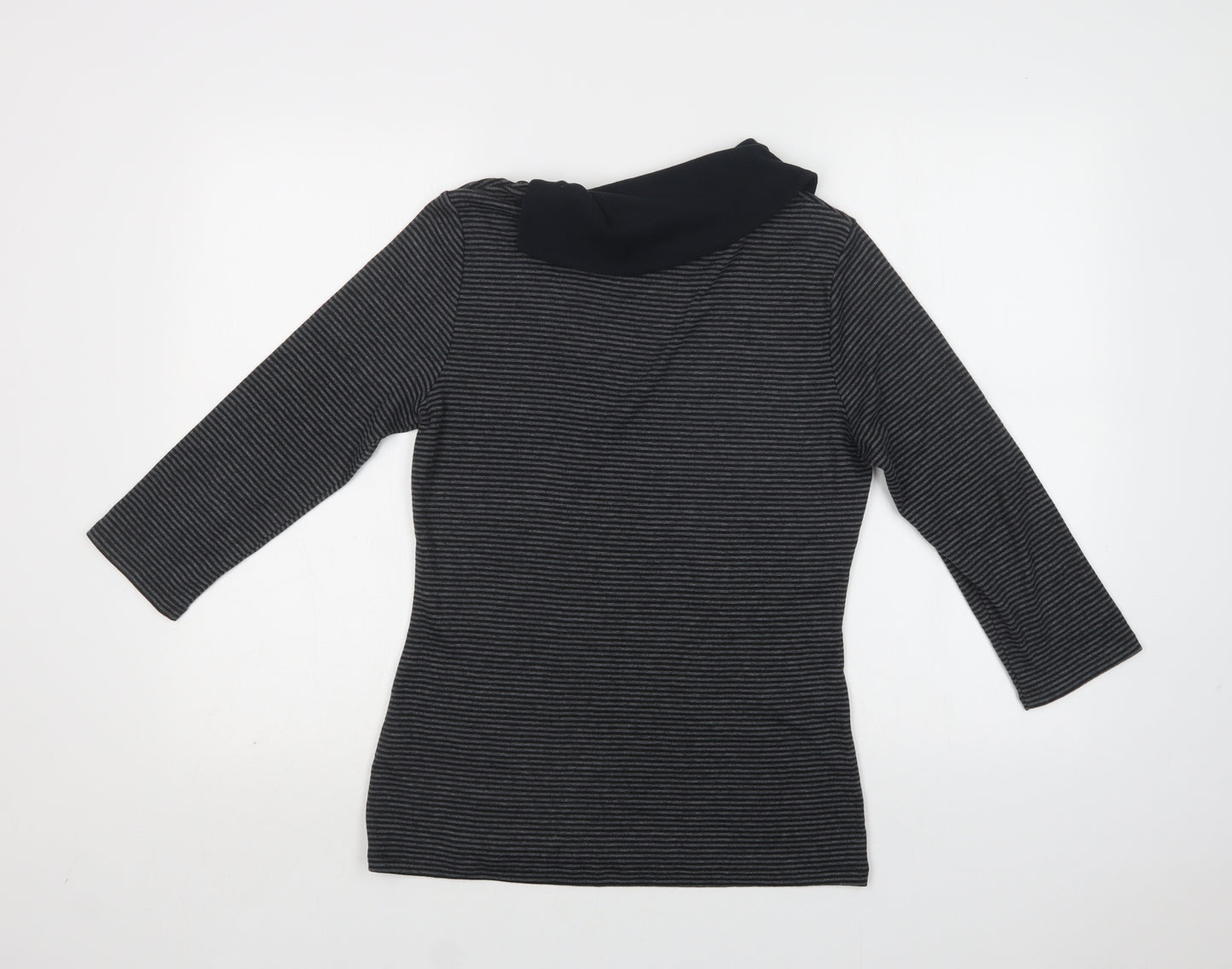 M&S Womens Grey Striped Cotton Basic Blouse Size 12 Collared