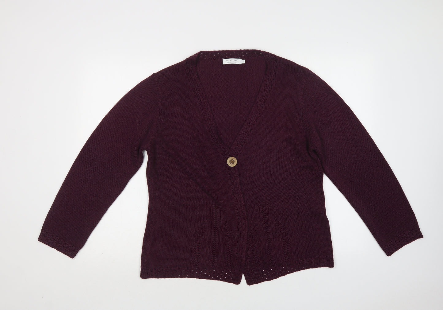 Signature Experience Womens Purple V-Neck  Acrylic Cardigan Jumper Size XL