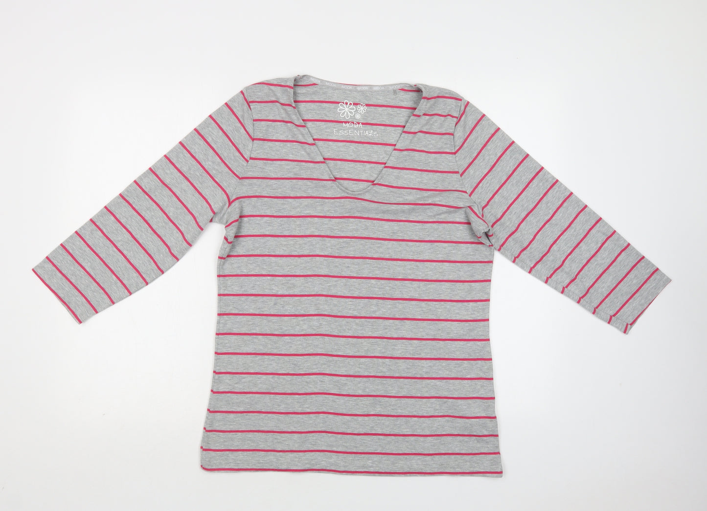 George Womens Grey Striped Polyester Basic T-Shirt Size 18 V-Neck