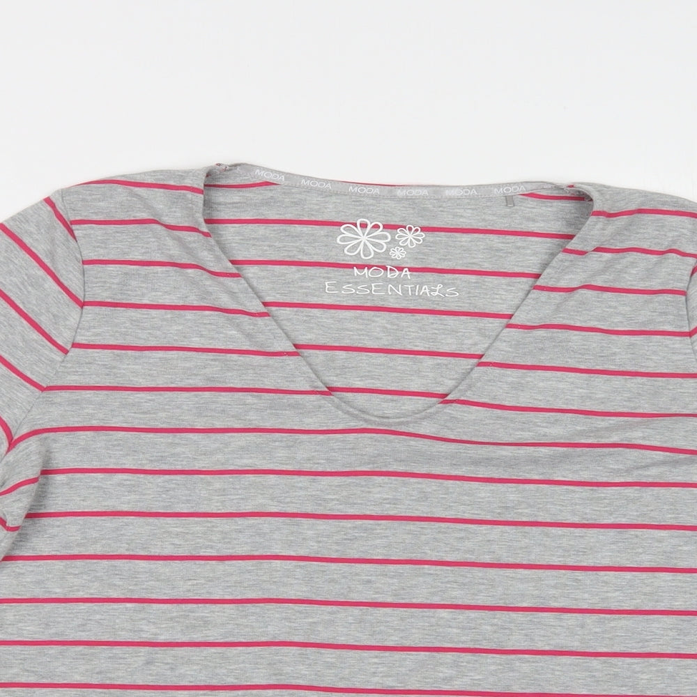 George Womens Grey Striped Polyester Basic T-Shirt Size 18 V-Neck