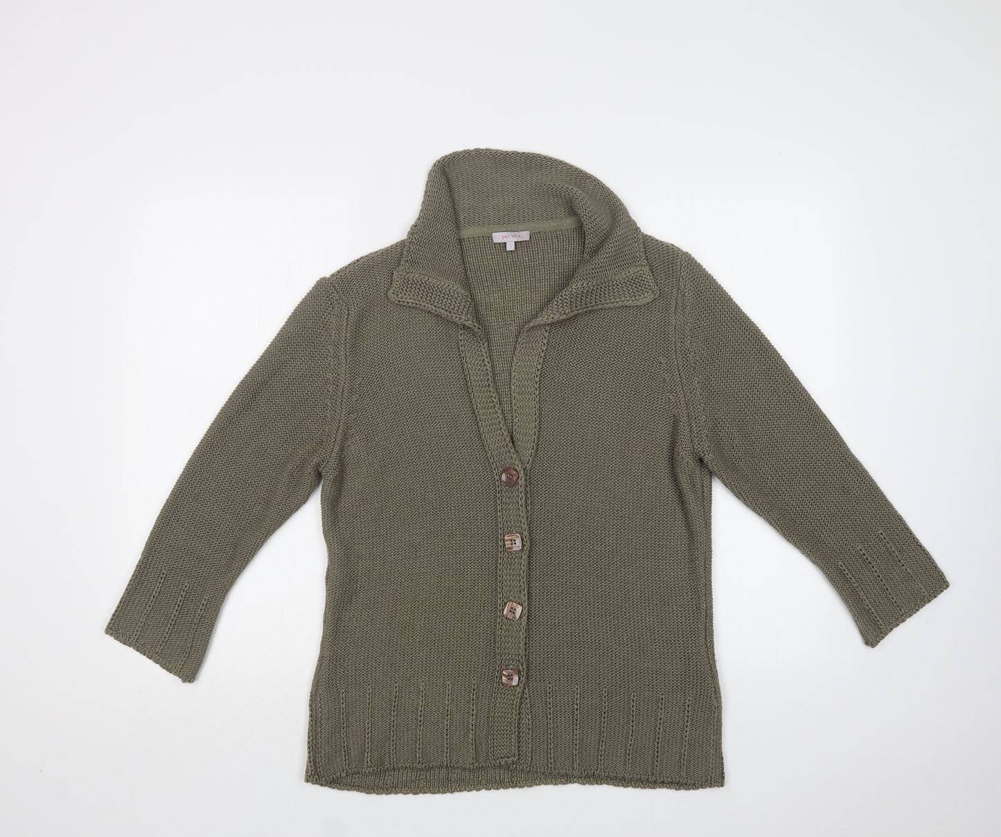 Per Una Womens Green Collared  Acrylic Cardigan Jumper Size L