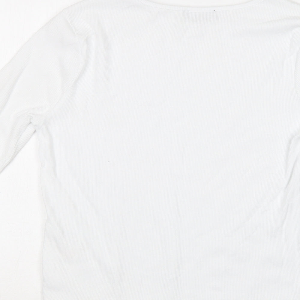 New Look Womens White  Cotton Basic T-Shirt Size 14 Crew Neck